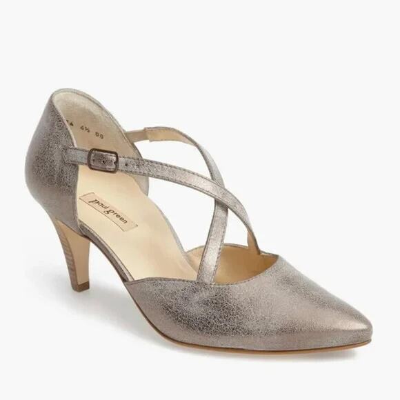 Paul Green Nuance Criss Cross Strap Pump Smoke Brushed Metal Suede 6 UK 8.5 US - Picture 1 of 10
